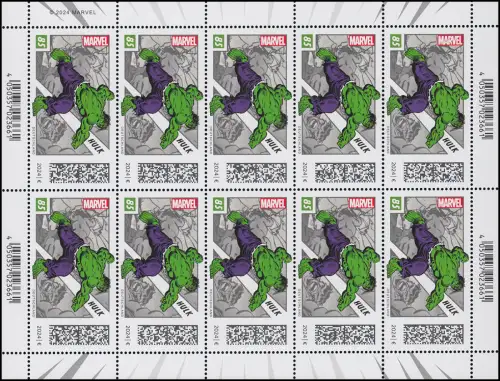 3847 Superhelden - Hulk, 10er-Bogen postfrisch ** / MNH