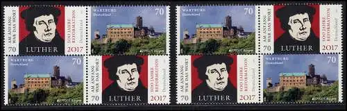 Viererblock-Set Luther / Wartburg (zwei verschiedene) UNGEFALTET, postfrisch **