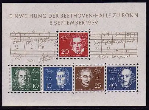 Block 2 Beethovenhalle 1959, Komponisten, Set zu 10 Stück, alle postfrisch **