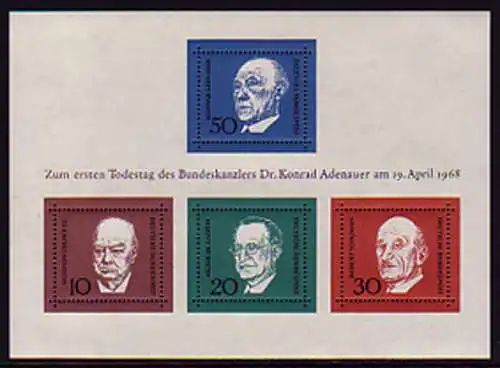 Block 4 Konrad Adenauer 1968, Set zu 10 Stück, alle postfrisch **