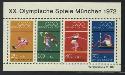 Block 8 Olympische Spiele München 1972 - Sportarten, Set zu 10 Stück, alle **