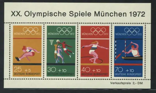 Block 8 Olympische Spiele München 1972 - Sportarten, Set zu 10 Stück, alle **