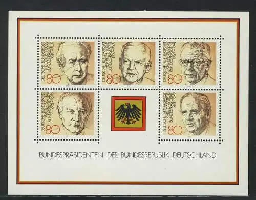 Block 18 Bundespräsidenten 1982, Set zu 10 Stück, alle postfrisch **