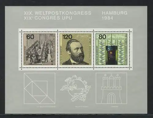 Block 19 Weltpostkongress Hamburg 1984, Set zu 10 Stück, alle postfrisch **