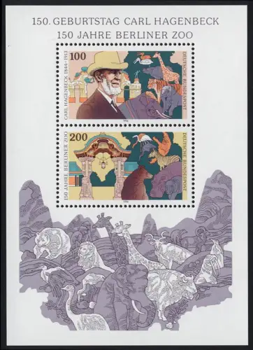 Block 28 Carl Hagenbeck & Berliner Zoo, Set zu 10 Stück, alle postfrisch **