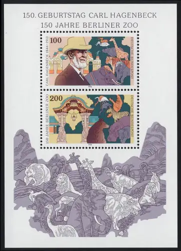 Block 28 Carl Hagenbeck & Berliner Zoo, Set zu 10 Stück, alle postfrisch **