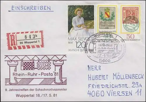 Schmuck-R-Bf. Rhein-Ruhr-Posta Schachmotivsammler MiF mit SSt WUPPERTAL 17.5.81 