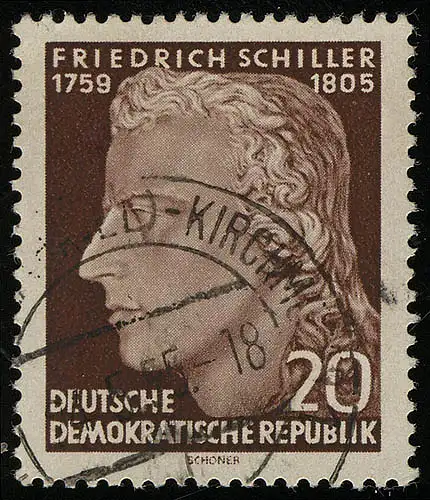 466A YII Friedrich Schiller 20 Pf, dancé, Wz. Yll, cachet O