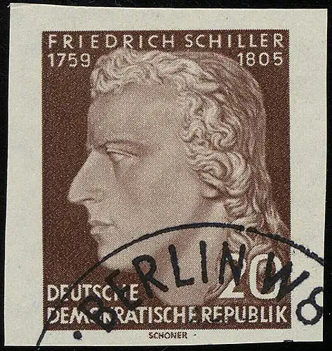 466B XI Friedrich Schiller 20 Pf UNGEZÄHNT, Wz. XI, gestempelt O