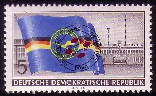 512 Luftverkehr 5 Pf Flagge der Deutschen Lufthansa DDR, gestempelt O