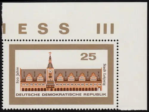 1127 800 ans Leipzig Hôtel de ville ancien 25 Pf de bloc 24, frais de poste **
