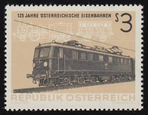 1126 Österreichische Eisenbahnen, E Lok BR1010 + Zeichnung "Austria", 3 S, **