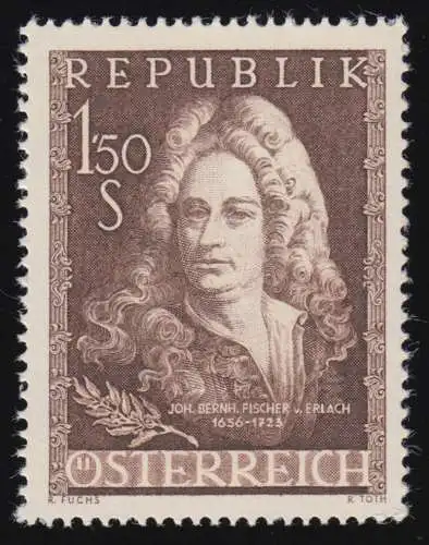 1028 300e anniversaire, Johann Bernhard Fischer von Erlach, architecte, 1.50 p. **