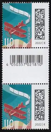 3671AII Airpost 110 centimes, couple avec n°, CF, sans n" 4, édition Fluo **