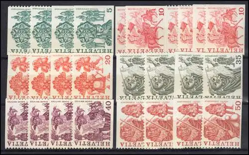 Schweiz Volksbräuche 1100-1105 Zähnungs- / Gummierungs-Varianten-Set, **