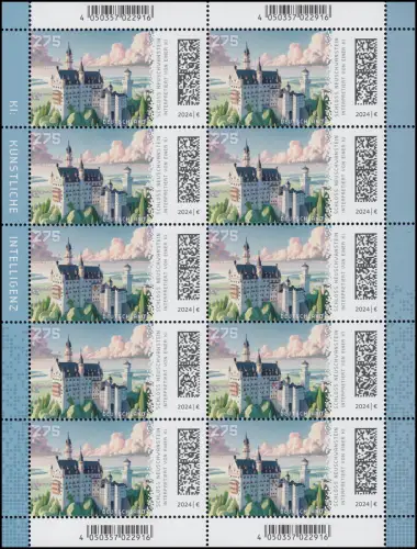 3855 Schloss Neuschwanstein, Historische Bauwerke, 10er-Bogen, postfrisch **