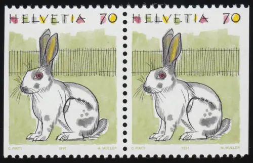 1436 Dl/Dr Lapin 70 cents, paire de la gauche et de l'extrême droite non-dente, frais de port **