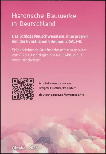 130d Markenheftchen PINK mit 3860 Schloss Neuschwanstein, orig. postfrisch **