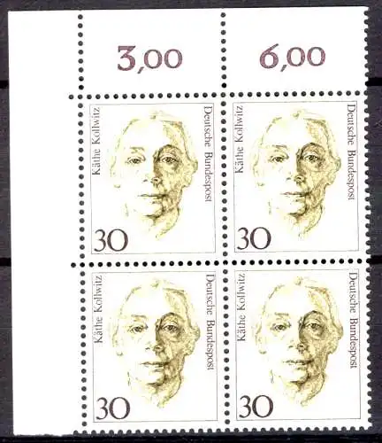 1488 Frauen Käthe Kollwitz 30 Pf Eck-Vbl. ol ** postfrisch