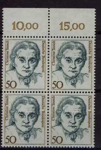 1304 Frauen Christine Teusch 50 Pf OR-Viererbl. ** postfrisch