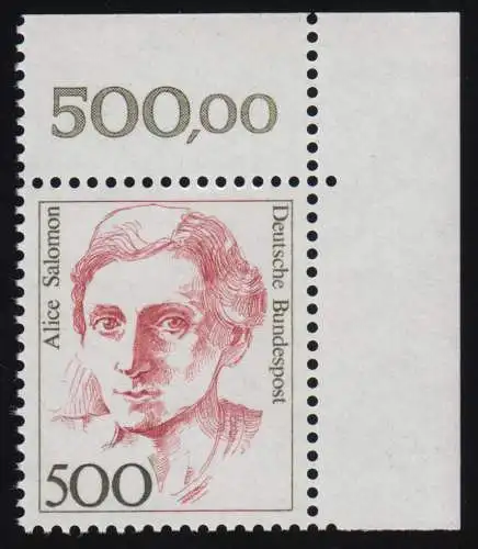 1397 Frauen Alice Salomon 500 Pf Ecke or ** postfrisch