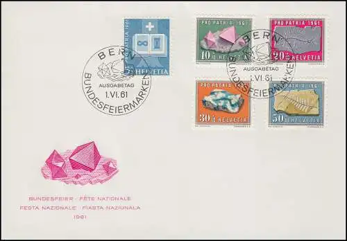 731-735 Pro Patria Mineralien Versteinerungen 1961 Schmuck-FDC ESSt BERN 1.6.61