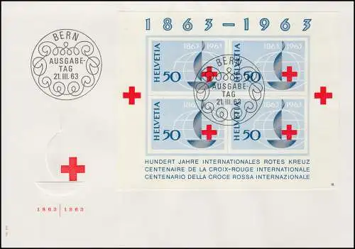 Schweiz Block 19 Nr. 18 Internationales Rotes Kreuz, Schmuck-FDC Bern 21.3.63 