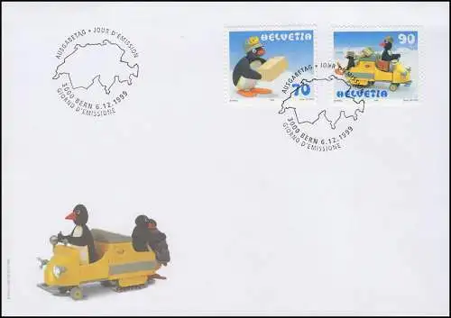 Schweiz 1707-1708 Pingu mit Paketen OHNE Schnur auf Schmuck-FDC BERN 6.12.1999