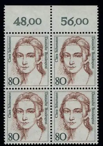 1305 Frauen Clara Schumann 80 Pf OR-Viererbl. ** postfrisch