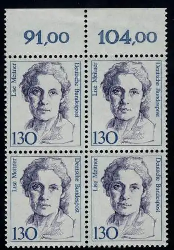 1366 Frauen 130 Pf OR-Viererbl. ** postfrisch