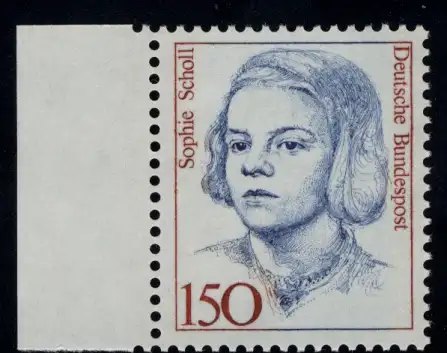 1497 Frauen Sophie Scholl 150 Pf Seitenrand li. ** postfrisch