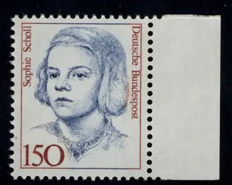 1497 Frauen Sophie Scholl 150 Pf Seitenrand re. ** postfrisch