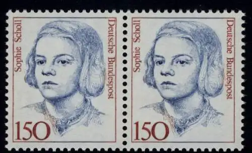 1497 Frauen Sophie Scholl 150 Pf waag. Paar ** postfrisch