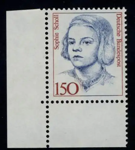 1497 Frauen Sophie Scholl 150 Pf Ecke ul ** postfrisch