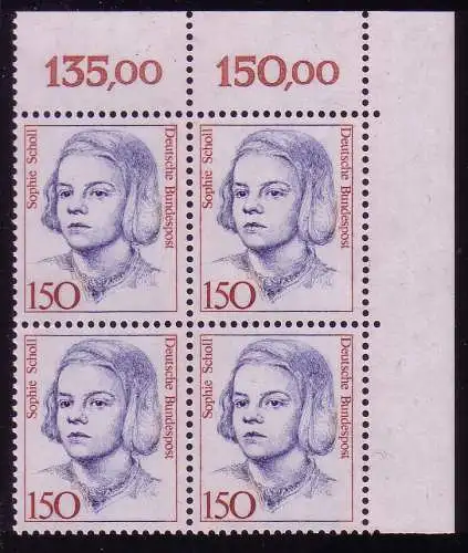 1497 Frauen Sophie Scholl 150 Pf Eck-Vbl. or ** postfrisch