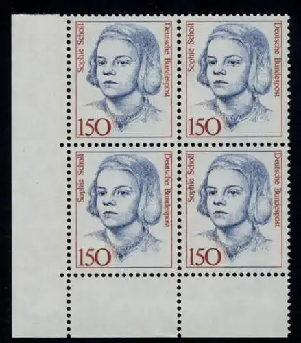 1497 Frauen Sophie Scholl 150 Pf Eck-Vbl. ul ** postfrisch