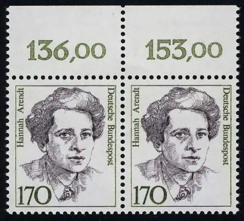 1391 Frauen Hannah Arendt 170 Pf Paar OR ** postfrisch