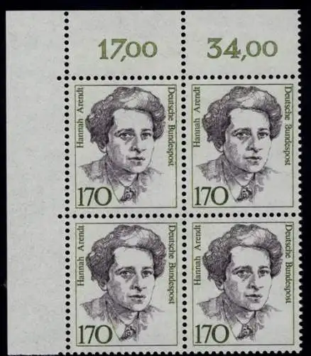 1391 Femmes Hannah Arendt 170 Pf Eck-Vbl. ol ** Postfraîchissement