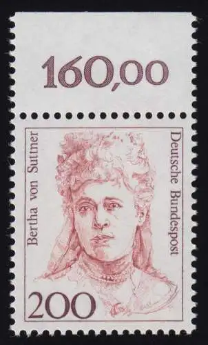 1498 Frauen Bertha von Suttner 200 Pf Oberrand ** postfrisch