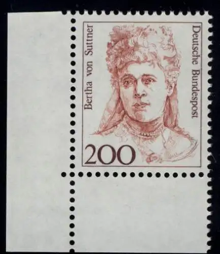 1498 Frauen Bertha von Suttner 200 Pf Ecke ul ** postfrisch