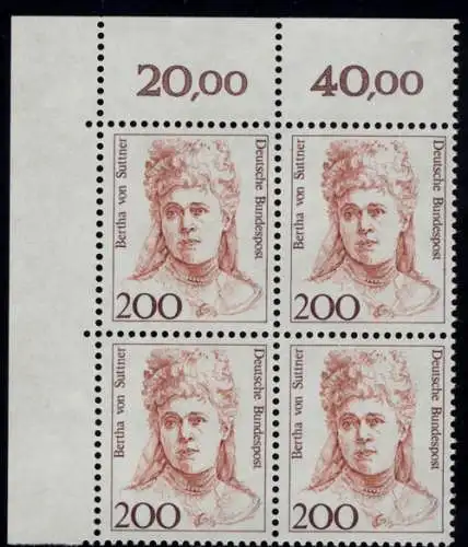 1498 Frauen Bertha von Suttner 200 Pf Eck-Vbl. ol ** postfrisch