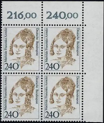1392 Frauen Mathilde Franziska Anneke 240 Pf Eck-Vbl. or ** postfrisch