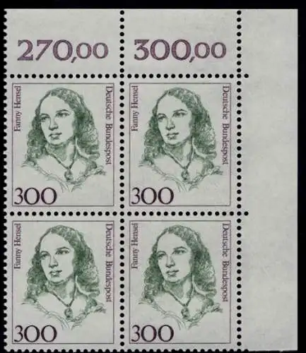 1433 Frauen Fanny Hensel 300 Pf Eck-Vbl. or ** postfrisch