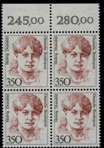 1393 Frauen Hedwig Dransfeld 350 Pf OR-Viererbl. ** postfrisch