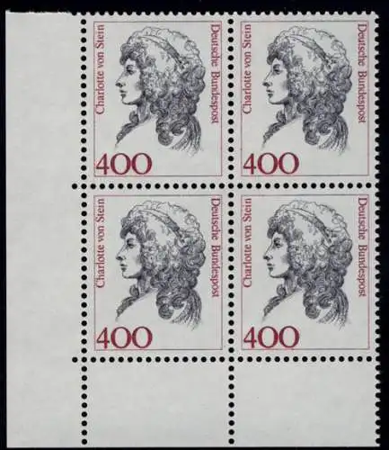 1582 Frauen Charlotte von Stein 400 Pf Eck-Vbl. ul ** postfrisch