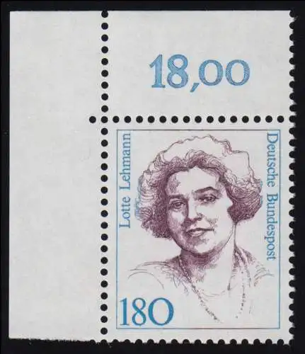 1427 Frauen Lotte Lehmann 180 Pf Ecke ol ** postfrisch