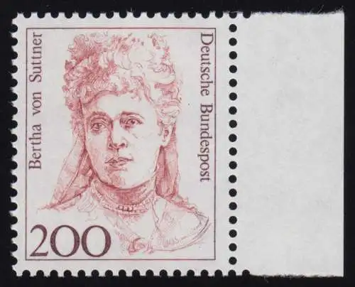 1498 Frauen Bertha von Suttner 200 Pf Seitenrand re. ** postfrisch