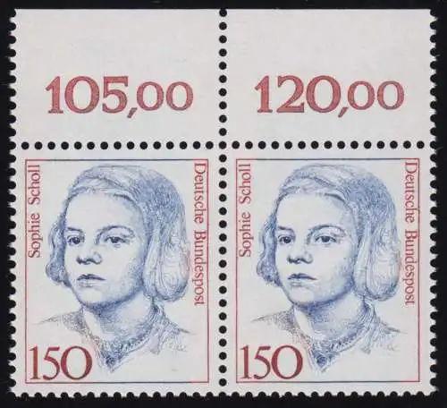 1497 Frauen Sophie Scholl 150 Pf Paar OR ** postfrisch