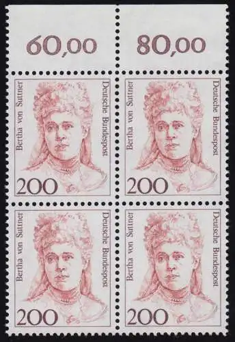 1498 Frauen Bertha von Suttner 200 Pf OR-Viererbl. ** postfrisch