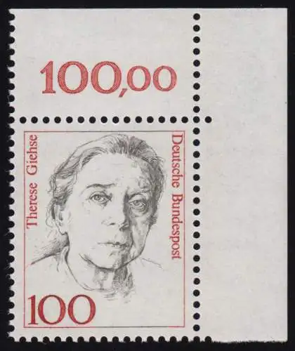 1390 Frauen Therese Giehse 100 Pf Ecke or ** postfrisch